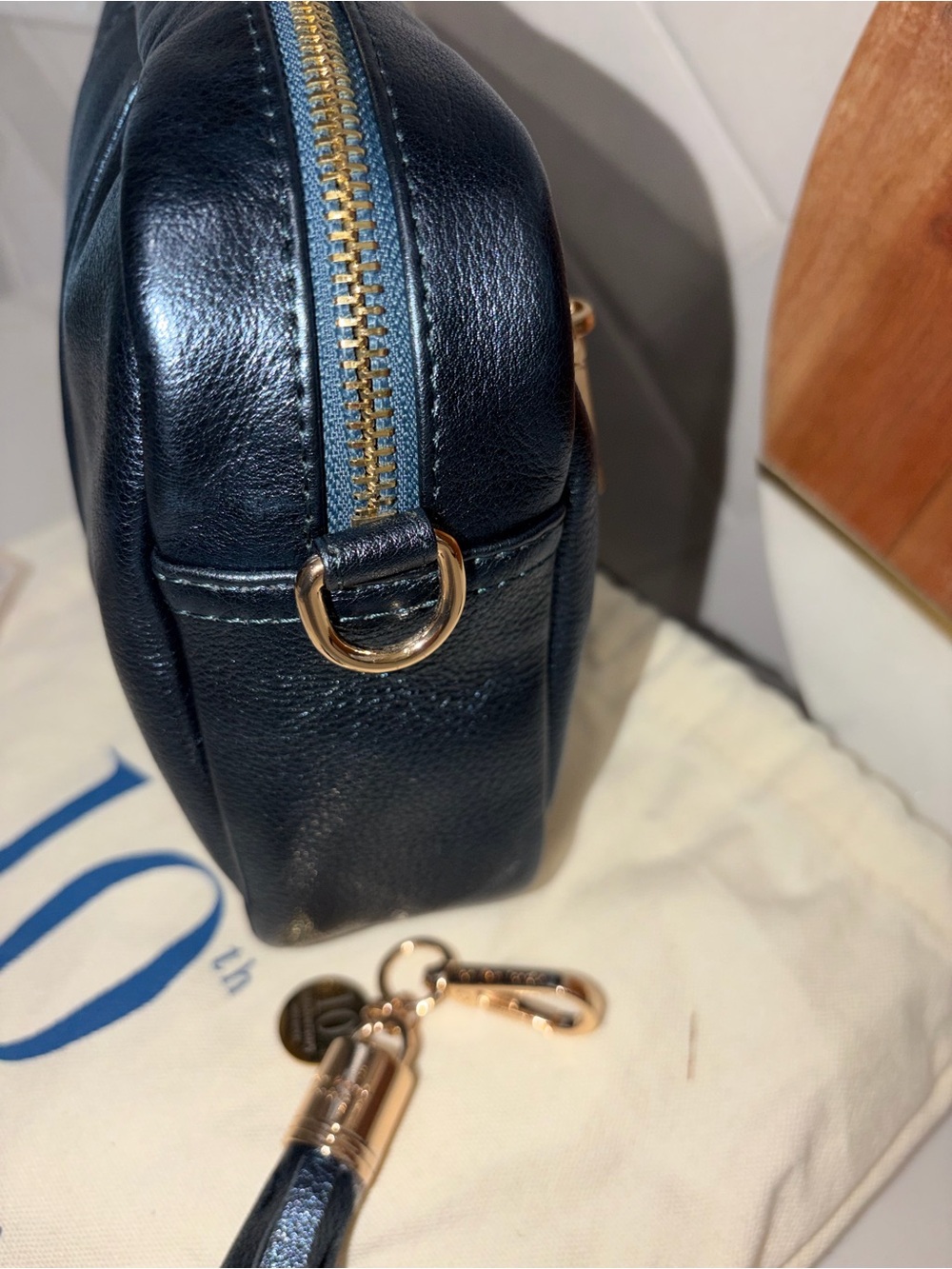 Pom Pom London sapphire blue limited edition 10th anniversary leather City bag - Picture 4 of 6